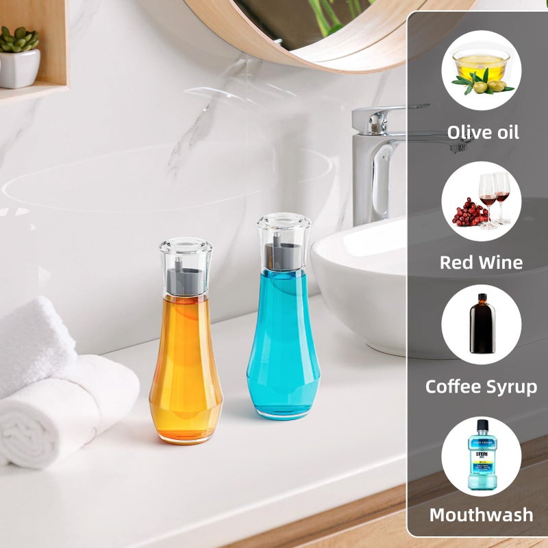 VITVITI Glass Mouthwash Dispenser for Bathroom, 8.8OZ Mouth Wash Container Bottle with Lid Cup, Small Clear Refillable Mouthwash Dispenser Decanter for Countertop, Set of 2, Gray - Image 3